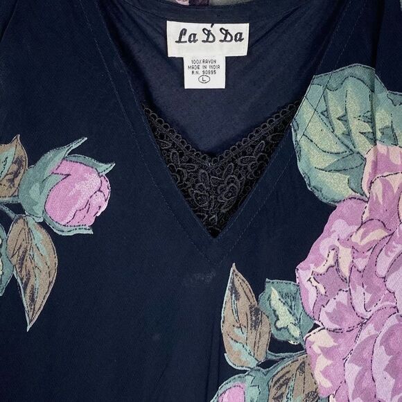 Vintage Black & Purple Floral Knee Length Slip Dress - Picture 6 of 7